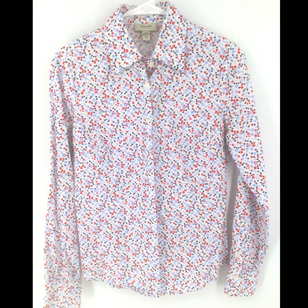 Faconnable XS Red White & Blue Long Sleeve Blouse